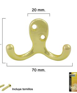 Gancho Doble Latonado Para Atornillar con tornillos incluidos.