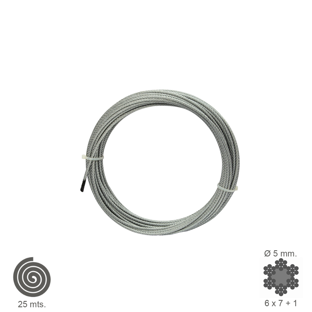 Cable Galvanizado 5 mm. (Rollo 25 Metros) No Elevacion