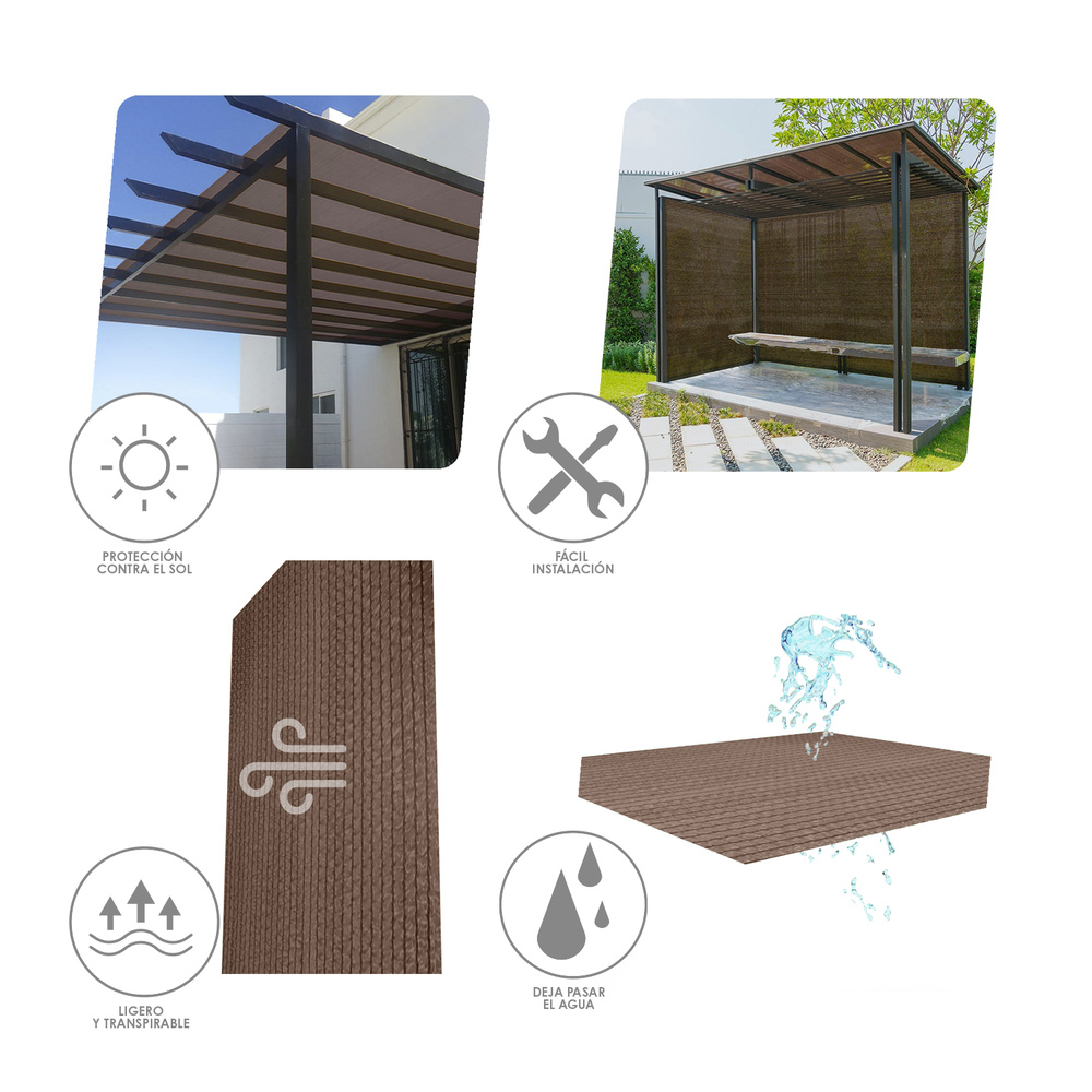 Malla Sombreo Plus 4,0 Metros Marron Rollo 50 Mts. Filo Reforzado Reduce Radiación, Malla Sombra, Malla Ocultacion, Sombra Patio - Imagen 3
