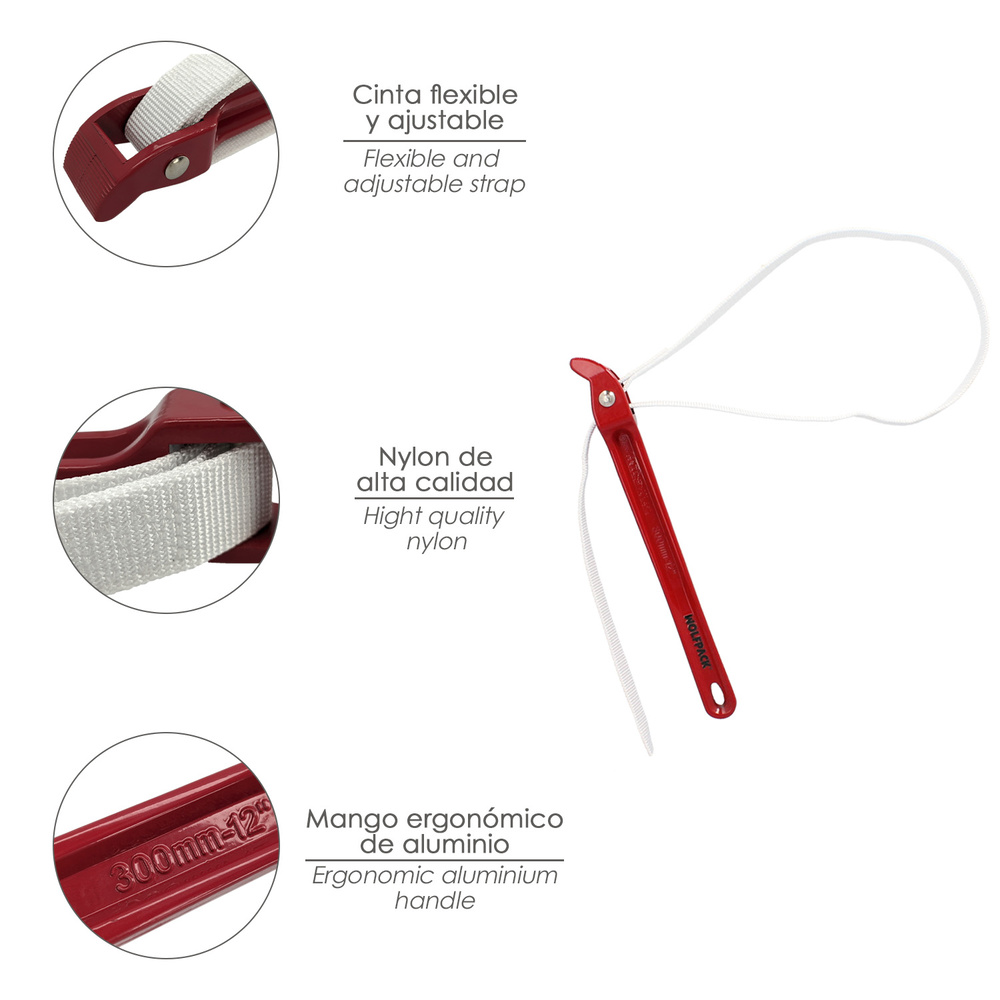 Llave Cinta Nylon Aluminio 30 cm. Cinta De 98 cm. Llave De Filtro Aceite, Llave Para Tubos, Llave Aflojatodo, Llave De Correa. - Imagen 3