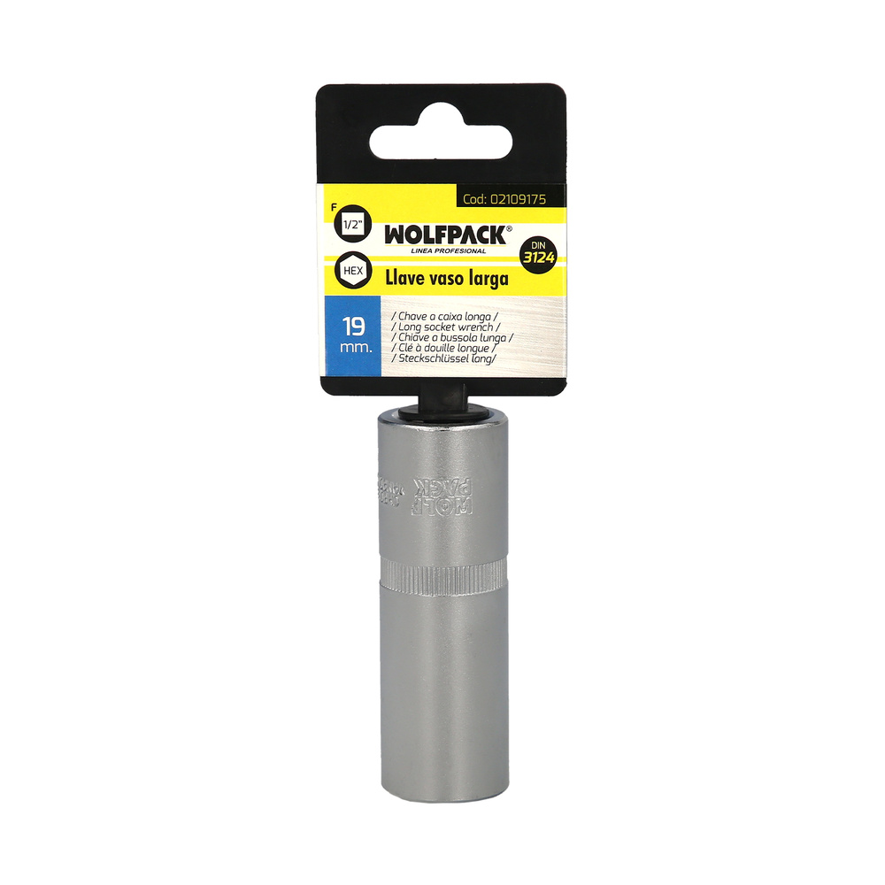 Llave Vaso 1/2" Hexagonal Larga 19 mm. Perfil de 6 caras. Acero Cromo Vanadio, Aristas Redondas - Imagen 3