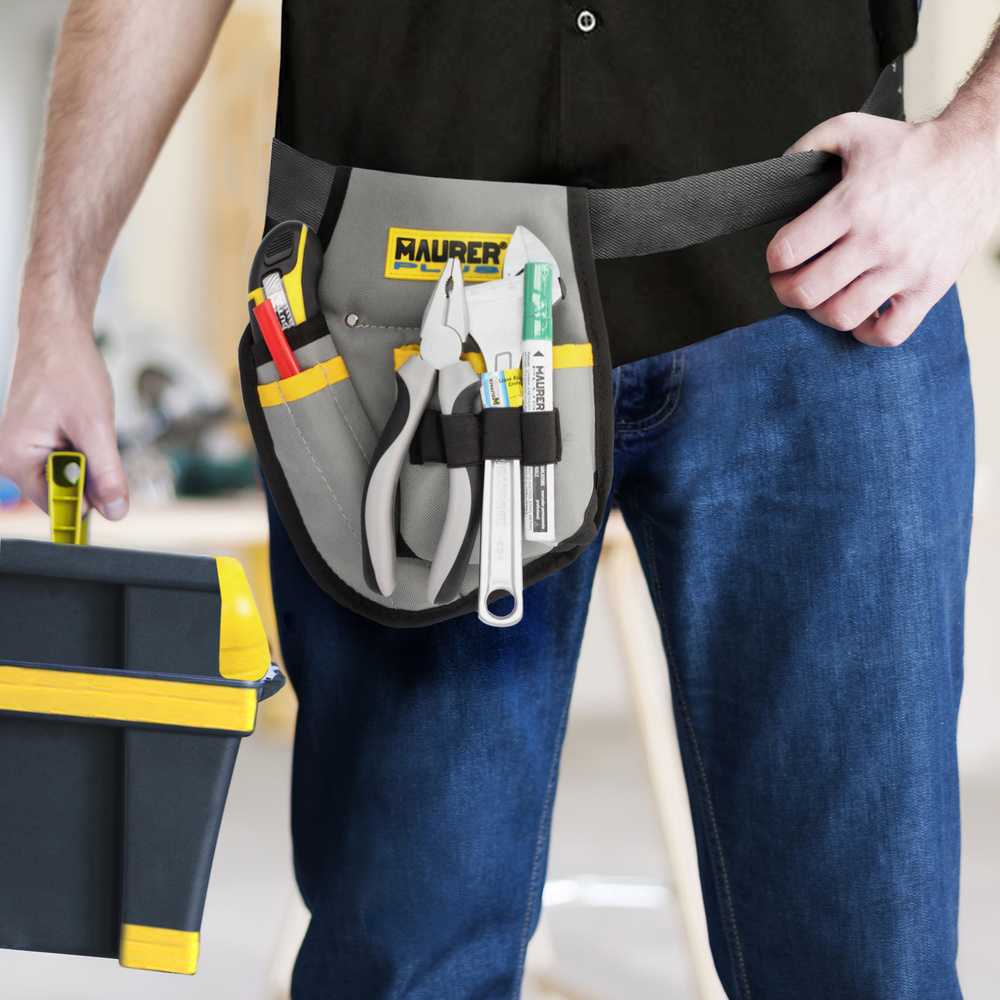 Funda Bolsa Porta Herramientas Para Cinturon Con 3 Bolsillos y 4 Elasticos. Portaherramientas Electricista Multibolsillos - Imagen 5