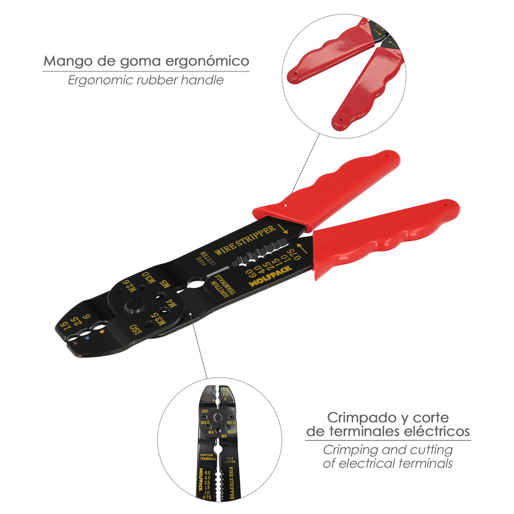 Alicates Crimpar Terminales Con Pelacables 195 mm. - Imagen 3