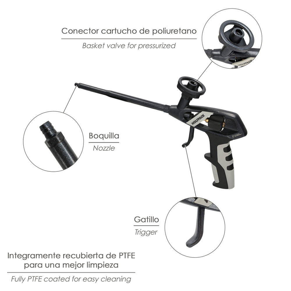 Pistola Para Espuma Poliuretano Recubriemiento Integro PTFE (Interior y Exterior) Pistola Calafatear, Rellenar, Sellar - Imagen 3