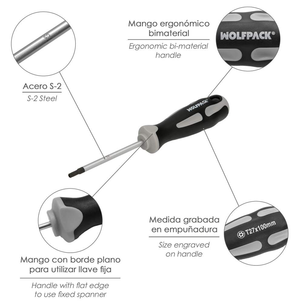 Destornillador Torx Inviolable Acero S2 Mango TPR Bimaterial. Medida T27 x Ø 6,0 x 100 mm. - Imagen 3