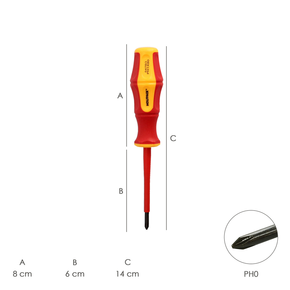 Destornillador Phillips Aislado Certificado VDE 1.000 V. Medida PH 0 - 3,0 x 60 mm. Destornillador Seguridad Electricista - Imagen 2