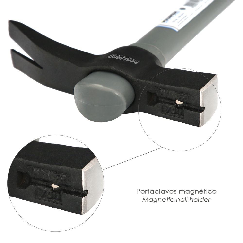 Martillo Encofrador Mango Fibra Vidrio 700 Gramos Magnético - Imagen 3