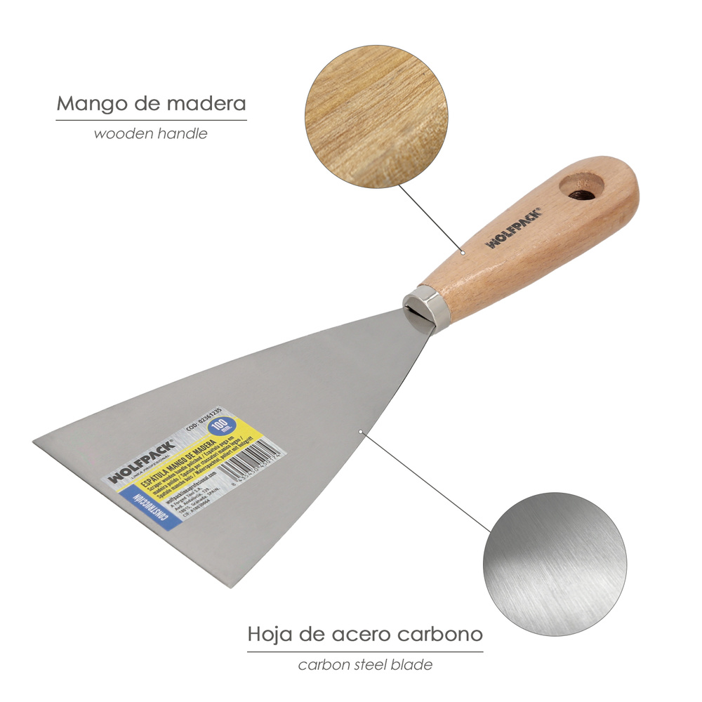 Espatula Mango Madera Hoja Acero 100 mm. Espatula Yeso, Espatula Pintor, Espatula Masillas, Espatula Pladur, etc. - Imagen 3