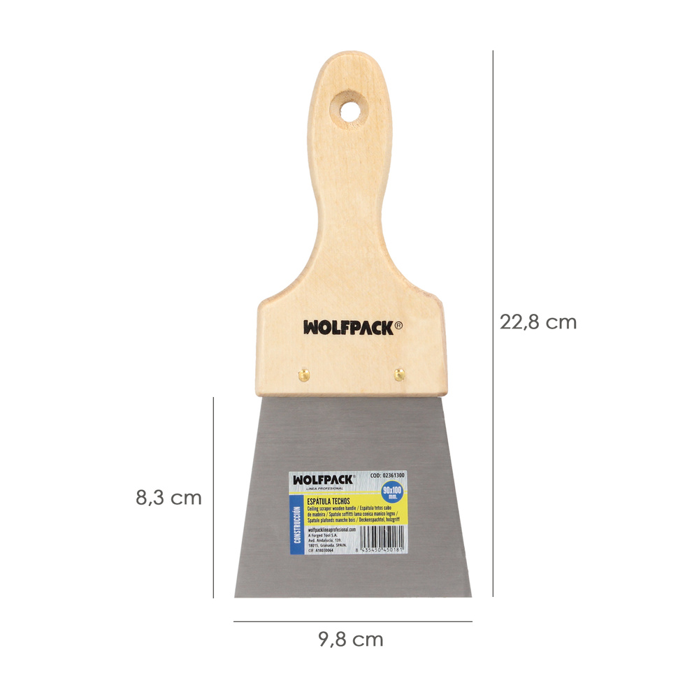 Espatula Techos Mango Madera Hoja Acero 90 x 100 mm. Espatula Yeso, Espatula Pintor, Espatula Masillas, Espatula Pladur, etc. - Imagen 2