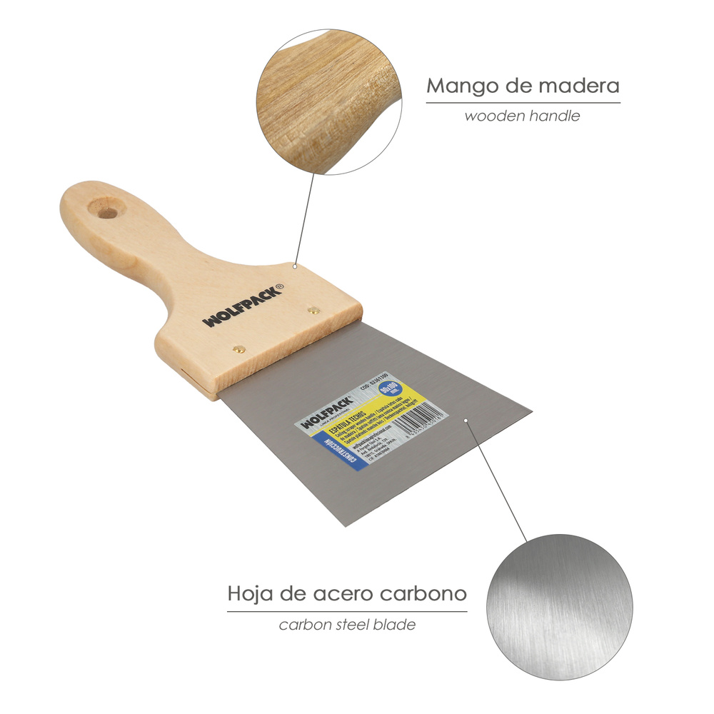 Espatula Techos Mango Madera Hoja Acero 90 x 100 mm. Espatula Yeso, Espatula Pintor, Espatula Masillas, Espatula Pladur, etc. - Imagen 3