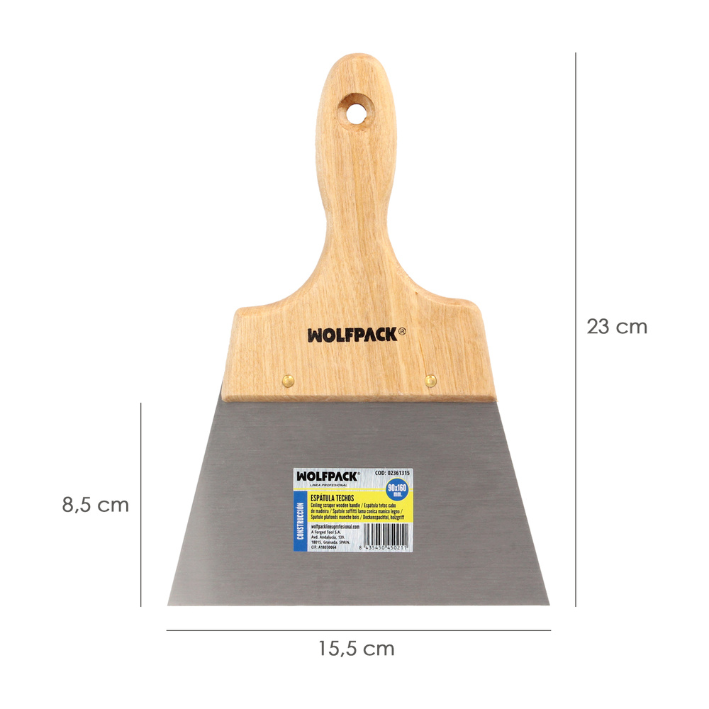 Espatula Techos Mango Madera Hoja Acero 90 x 160 mm. Espatula Yeso, Espatula Pintor, Espatula Masillas, Espatula Pladur, etc. - Imagen 2