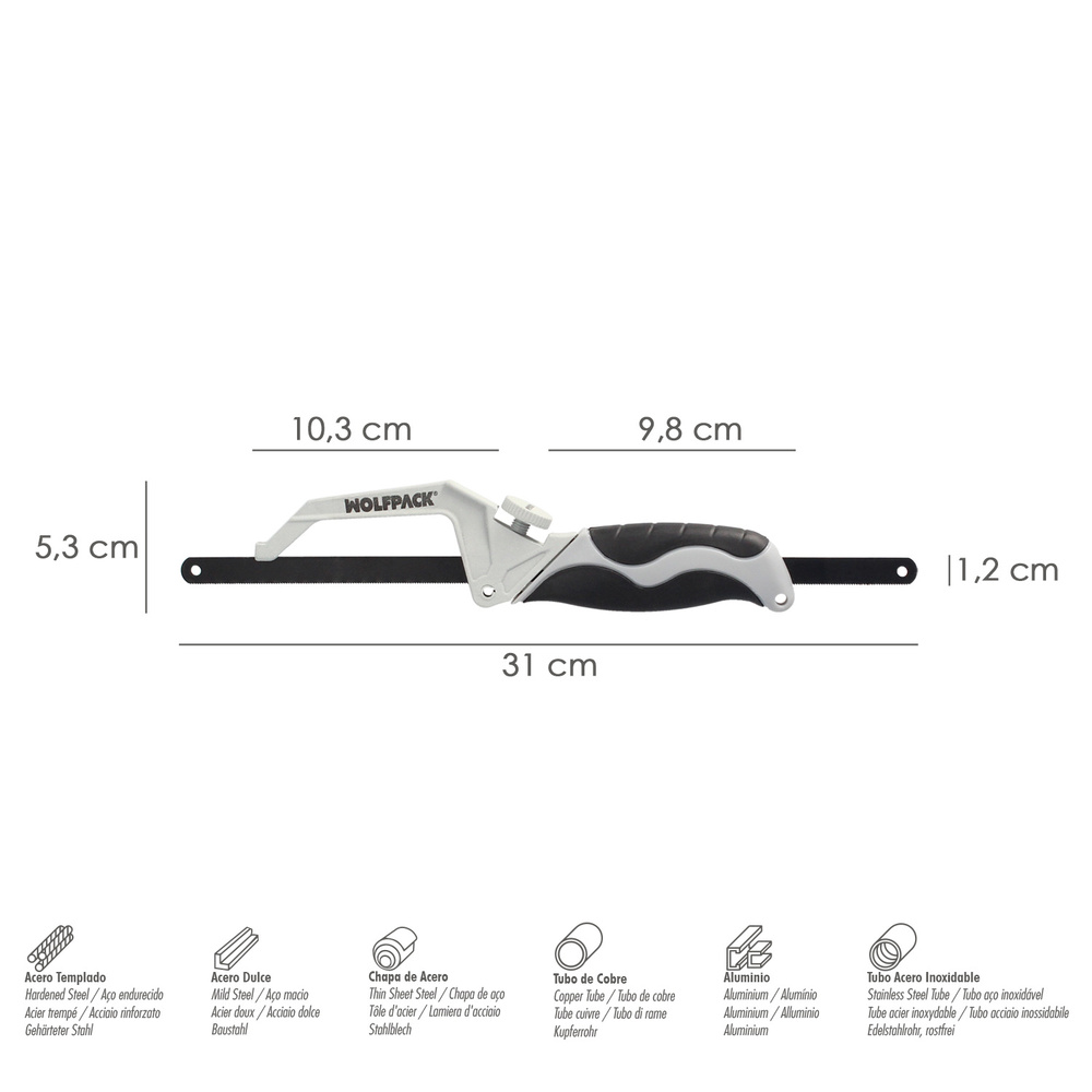 Mini Sierra Empuñadura Aluminio Con Hoja 300 mm. Ajustable, Hoja Corte HSS, Serrucho, Segueta, Segueta, Mini Arco Sierra - Imagen 2