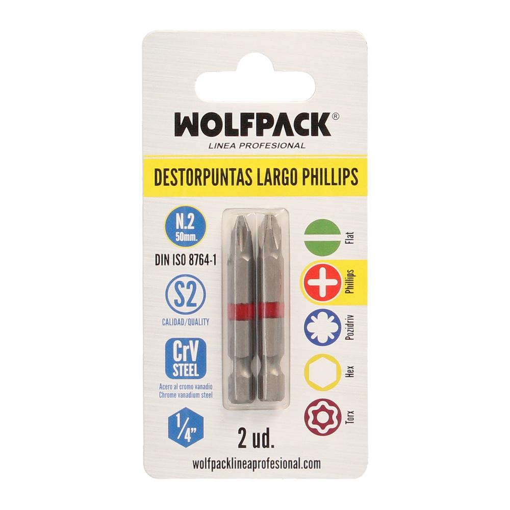 Puntas Largas Destornillador Phillips Nº 2 (2 Piezas). Acero S2 al Cromo Vanadio. Puntas Hexagonales, Destorpuntas, - Imagen 3