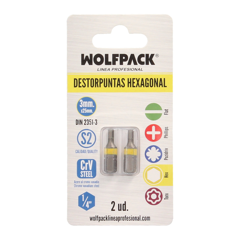 Puntas Destornillador Hexagonal 3,0 mm. (2 Piezas). Acero S2 al Cromo Vanadio. Puntas Hexagonales, Destorpuntas, - Imagen 3