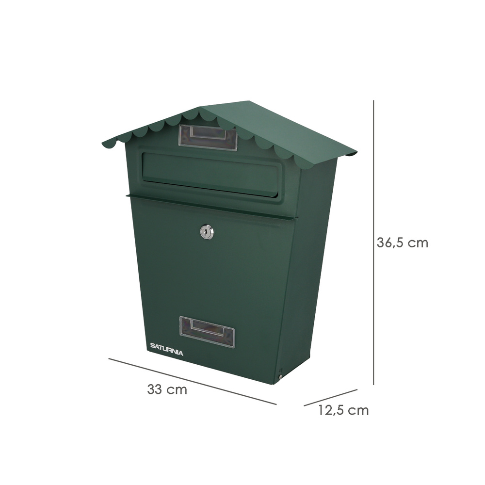 Buzon Exteriores House Verde 330 x 125 x 365 (Alt.) mm. Con Tejado, Acero Pintado. Buzon Pared, Buzon Cartas, Buzon Correos - Imagen 2