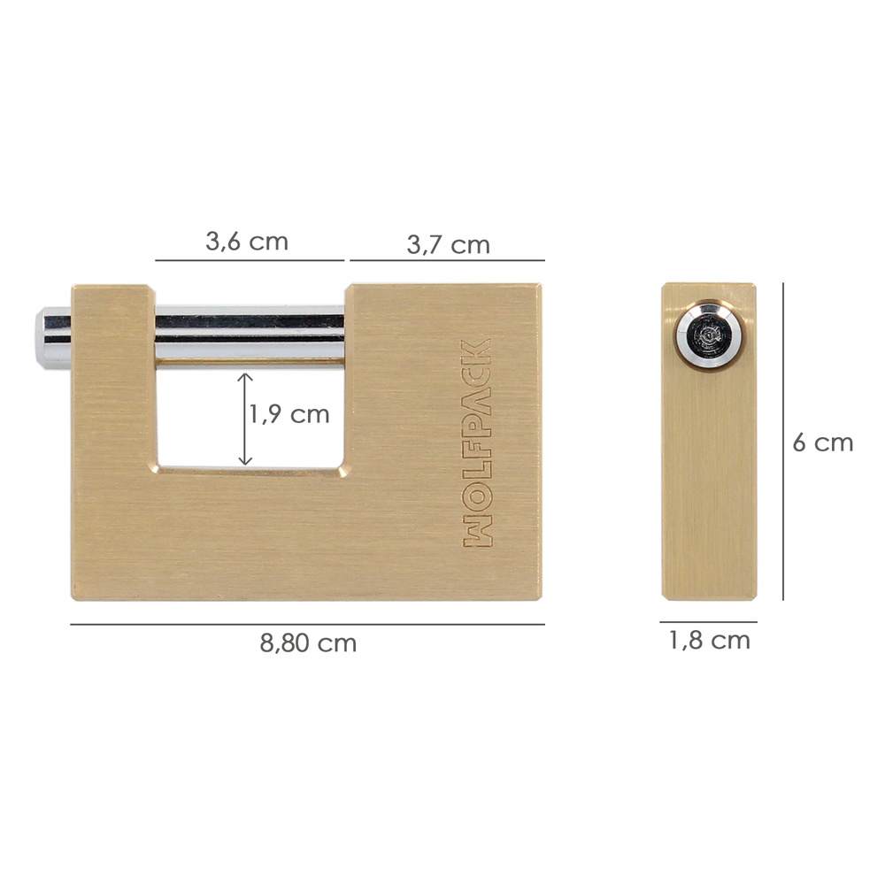 Candado Cuadrado Latón Persiana Ancho 70 mm. Alta Seguridad, Antirrobo Puertas, Contenedores, Trasteros, 2 Llaves - Imagen 2