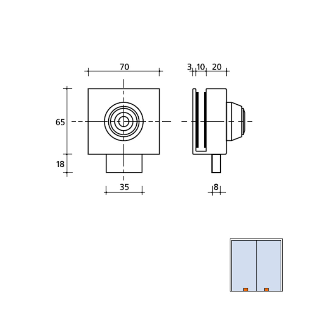 Cerradura Cbm 2004 Puerta Cristal Llave Plana - Imagen 2