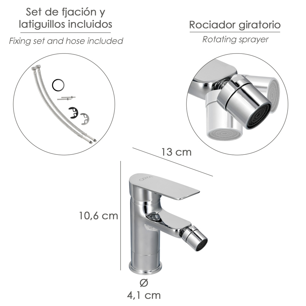 Monomando Bide "Hamburgo" Grifo Baño, Grifo Encimera, Grifo Cocina, Grifo Mezclador. Cartucho Ceramico Ø 35 mm. - Imagen 2