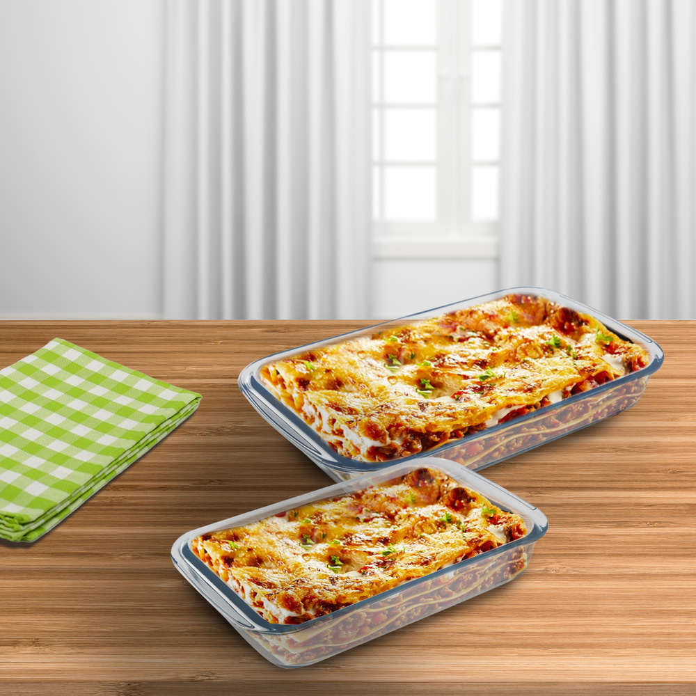 Set 2 Fuentes Horno Cristal Borosilicato Rectangulares 1 y 1.6 L. Ideal Meclas, Ensaladas, Postres, Cocina, Resposteria.No BPA - Imagen 4