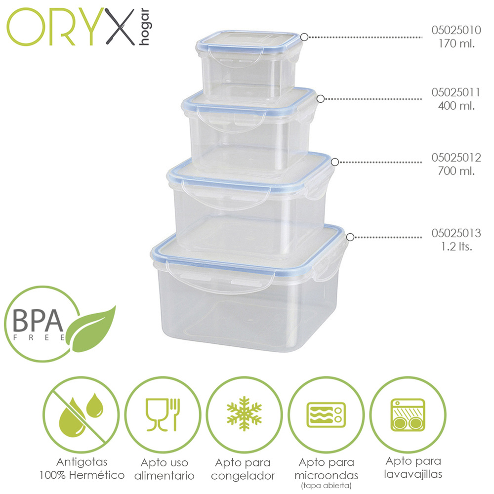 Recipiente Hermetico Plastico Cuadrado 170 ml. 8.5x8.5x5 (Alt.) cm. - Imagen 4
