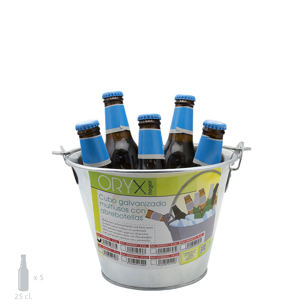 Cubo Zinc Metal Galvanizado Multiusos 2 Litros 20.5 x 14 x 15 (alt.) cm. con Abre Botellas - Imagen 2