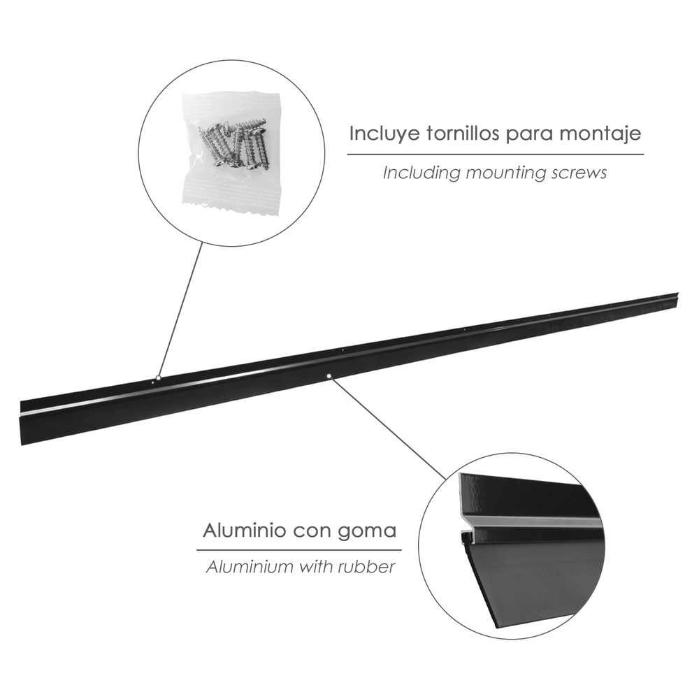 Burlete Para Puertas De Garaje Aluminio Negro Con Goma 2,5 m. Perfil Bajo Cochera Cepillo De Puerta, Burlete Garaje - Imagen 3