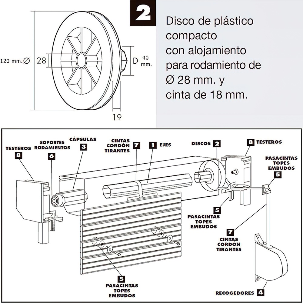 Disco Persiana Plastico Compacto para Rodamieto 120x40 mm. Cinta 18 mm. - Imagen 5