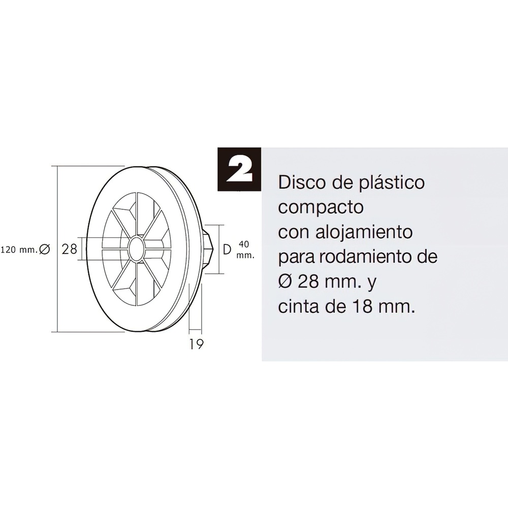 Disco Persiana Plastico Compacto para Rodamieto 120x40 mm. Cinta 18 mm. - Imagen 6