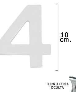 Numero Metal "4 Plateado Mate 10 cm. con Tornilleria Oculta (Blister 1 Pieza)
