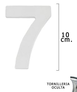Numero Metal "7" Plateado Mate 10 cm. con Tornilleria Oculta (Blister 1 Pieza)