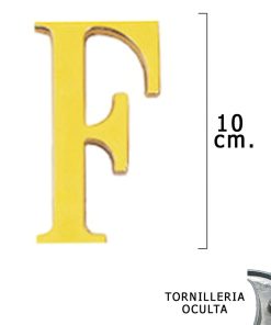Letra Latón "F" 10 cm. con Tornilleria Oculta (Blister 1 Pieza)