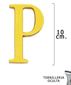 Letra Latón "P" 10 cm. con Tornilleria Oculta (Blister 1 Pieza)