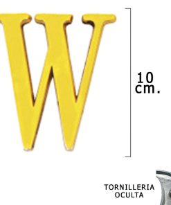 Letra Latón "W" 10 cm. con Tornilleria Oculta (Blister 1 Pieza)