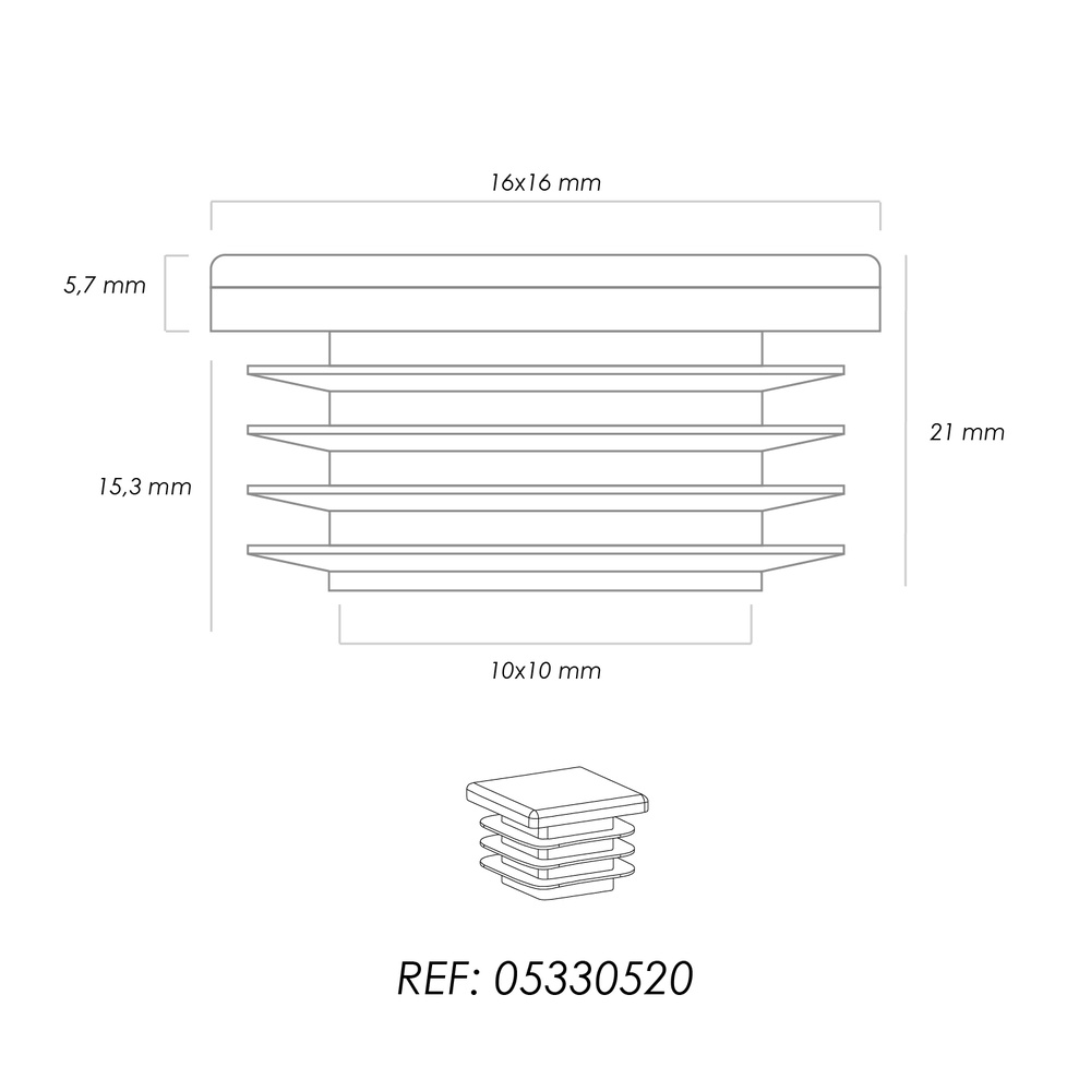 Contera Interior Plastico Cuadrada 16x16 mm. Color Negro. Bolsa 200 Unidades. Contera Mesa, Silla, Muebles, Estanteria - Imagen 6