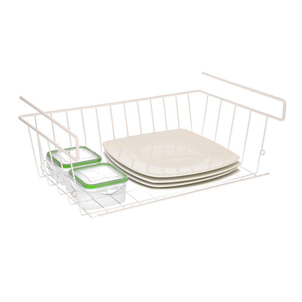 Cesta Bajo Estante Colgante Blanca 39x25x11cm. - Imagen 4