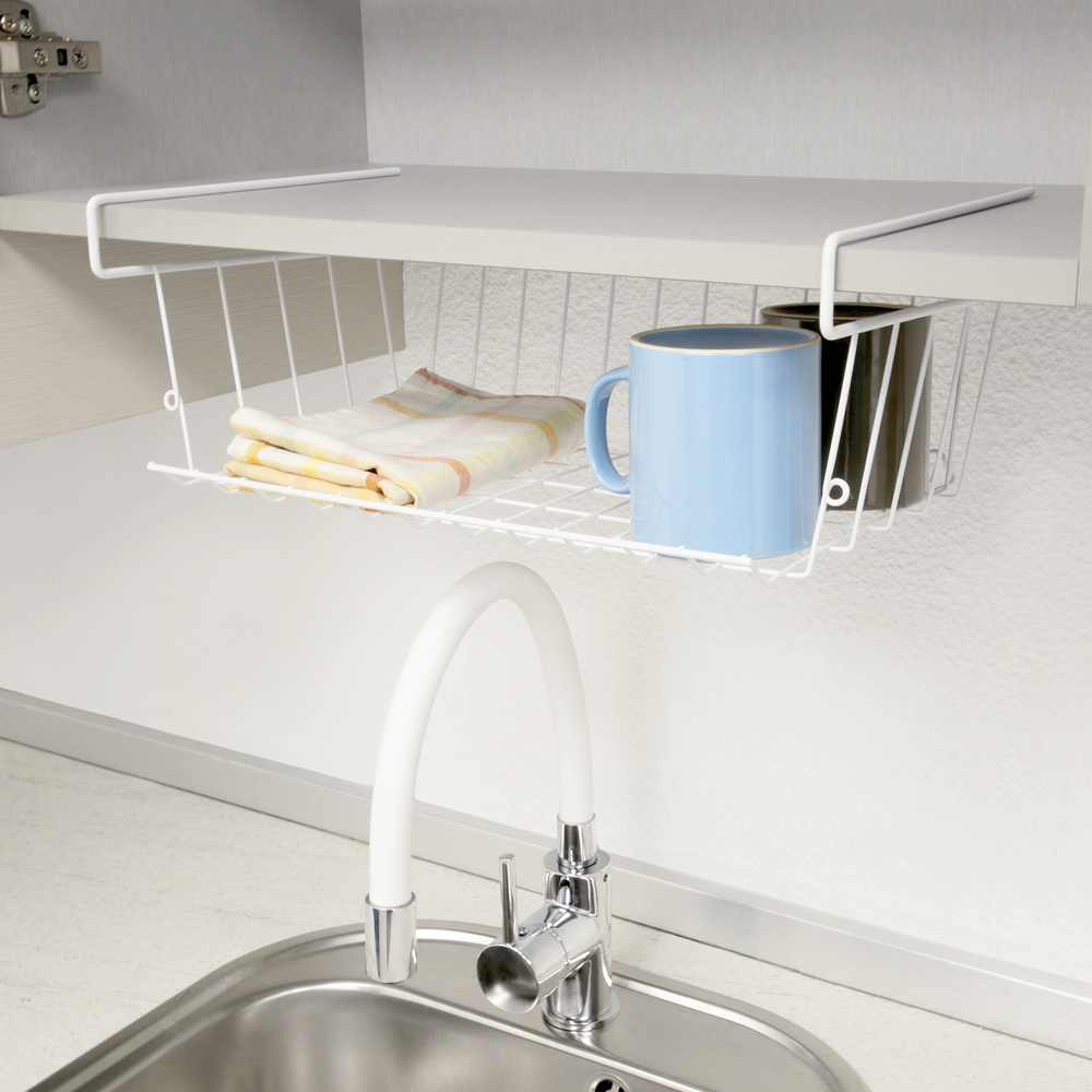 Cesta Bajo Estante Colgante Blanca 39x25x11cm. - Imagen 7