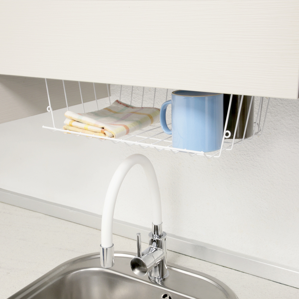 Cesta Bajo Estante Colgante Blanca 39x25x11cm. - Imagen 8