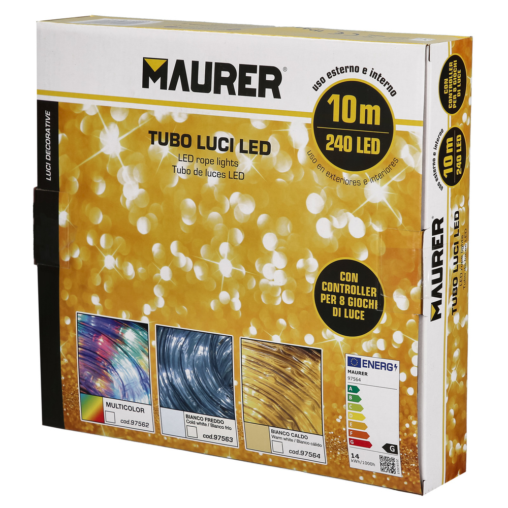 Luces Navidad Tubo Luz Blanca Calida 240 LEDs Uso Exteriores / Interiores Protección IP44 Rollo 10 Metros - Imagen 3