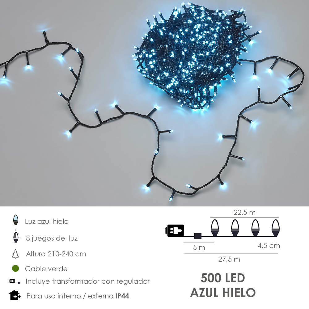Guirnalda Luces Navidad 500 Leds Azul Hielo Uso en Interiores / Exteriores IP44 - Imagen 2