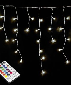 Guirnalda Luces Navidad Cortina x3 Metros 600 Leds Blanco Calido. Luz Navidad Interiores y Exteriores Ip44. Cable Transparente