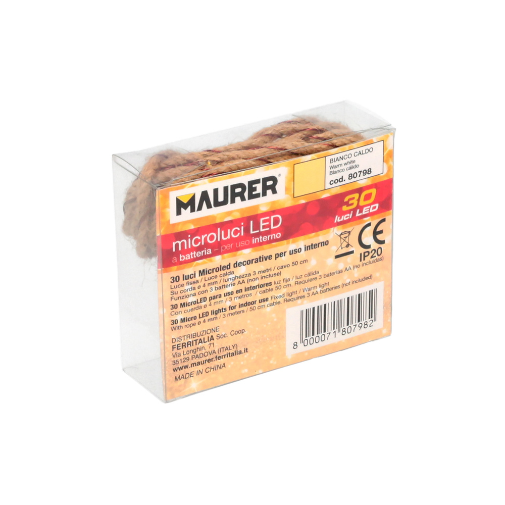 Guirnalda Luces Navidad Led Cuerda 30 Microled Blanco Calido Luz Navidad Interiores IP20. A Pilas 3 AA (No Incluidas) - Imagen 6