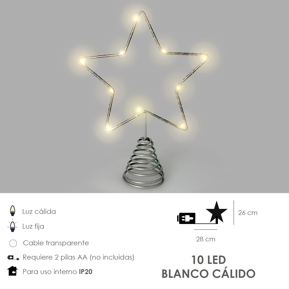 Guirnalda Adorno Luces Navidad Estrella Arbol Navidad Luz Blanco Calido 10 Leds. Uso Interno Protección IP20. 2 Baterias AA - Imagen 2