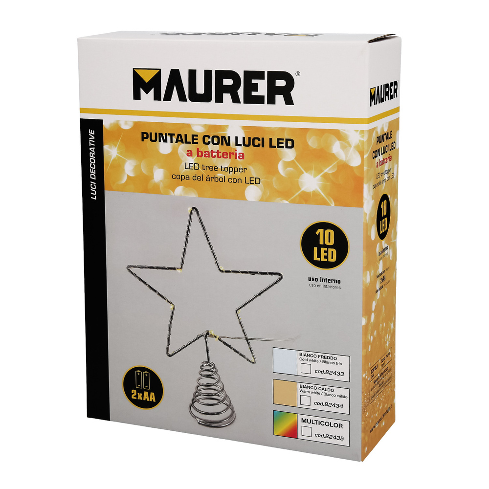 Guirnalda Adorno Luces Navidad Estrella Arbol Navidad Luz Blanco Calido 10 Leds. Uso Interno Protección IP20. 2 Baterias AA - Imagen 3