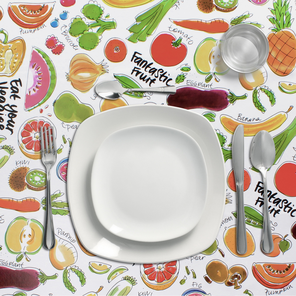 Mantel Hule Rectangular Frutas Fantasia. Impermeable Antimanchas PVC 140 cm. x 20 metros. Rollo Recortable. Interior y Exterior - Imagen 2