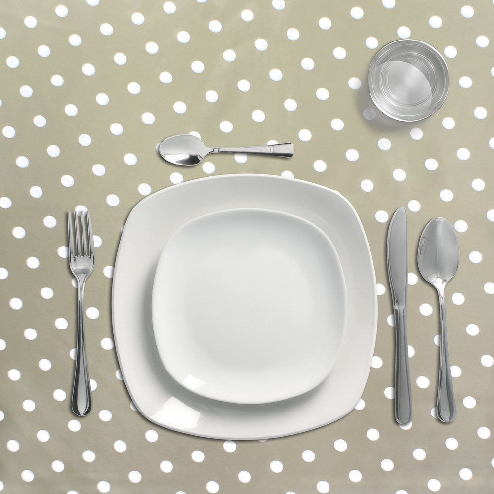 Mantel Hule Redondo Topos Beige Impermeable Antimanchas PVC Ø140 cm. Uso Interior y Exterior - Imagen 2