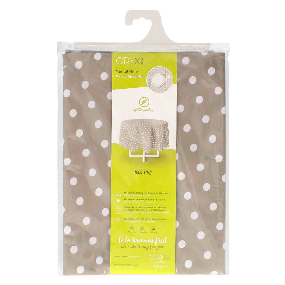Mantel Hule Redondo Topos Beige Impermeable Antimanchas PVC Ø140 cm. Uso Interior y Exterior - Imagen 4