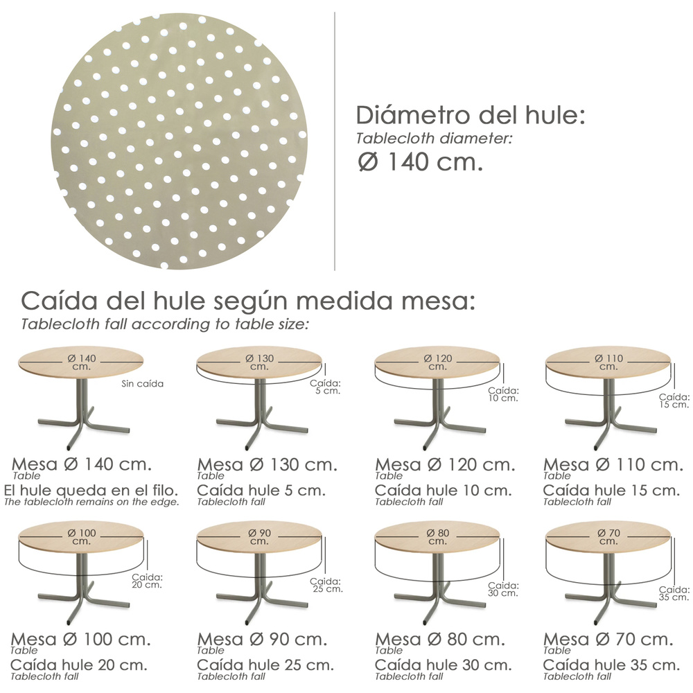 Mantel Hule Redondo Topos Beige Impermeable Antimanchas PVC Ø140 cm. Uso Interior y Exterior - Imagen 5