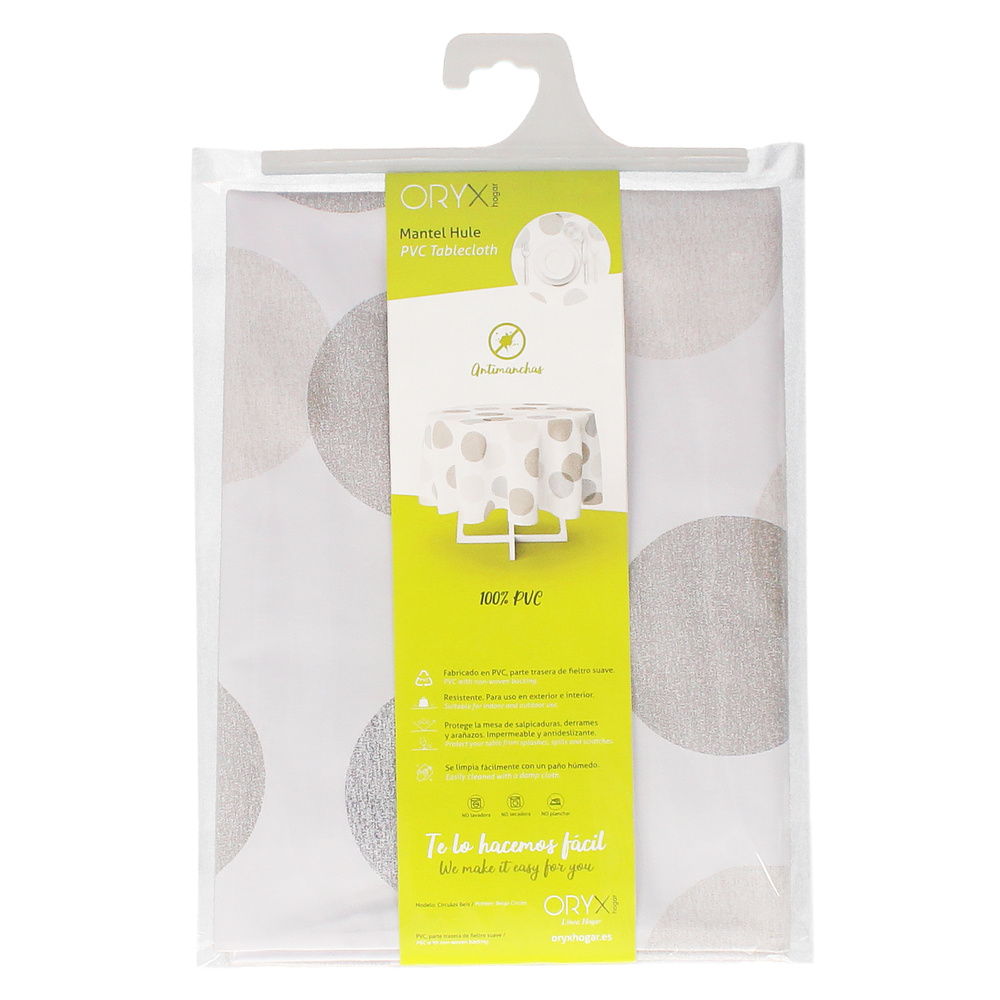 Mantel Hule Redondo Circulos Beige Impermeable Antimanchas PVC Ø 140 cm. Uso Interior y Exterior - Imagen 4