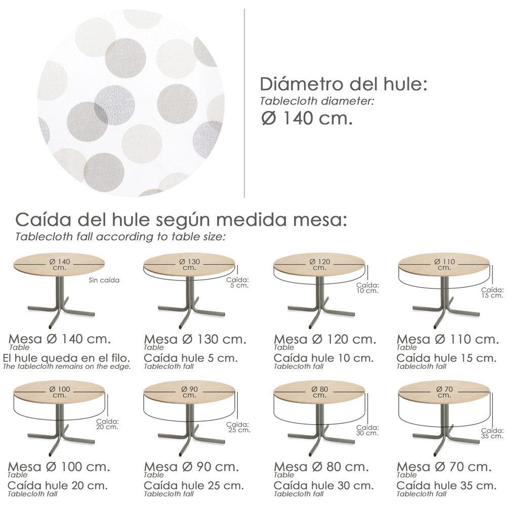Mantel Hule Redondo Circulos Beige Impermeable Antimanchas PVC Ø 140 cm. Uso Interior y Exterior - Imagen 5