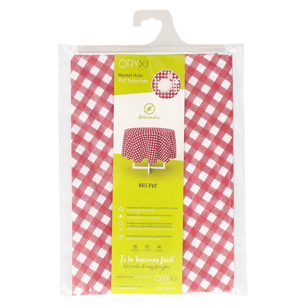 Mantel Hule Redondo Cuadros Rojos Impermeable Antimanchas PVC Ø140 cm. Uso Interior y Exterior - Imagen 4